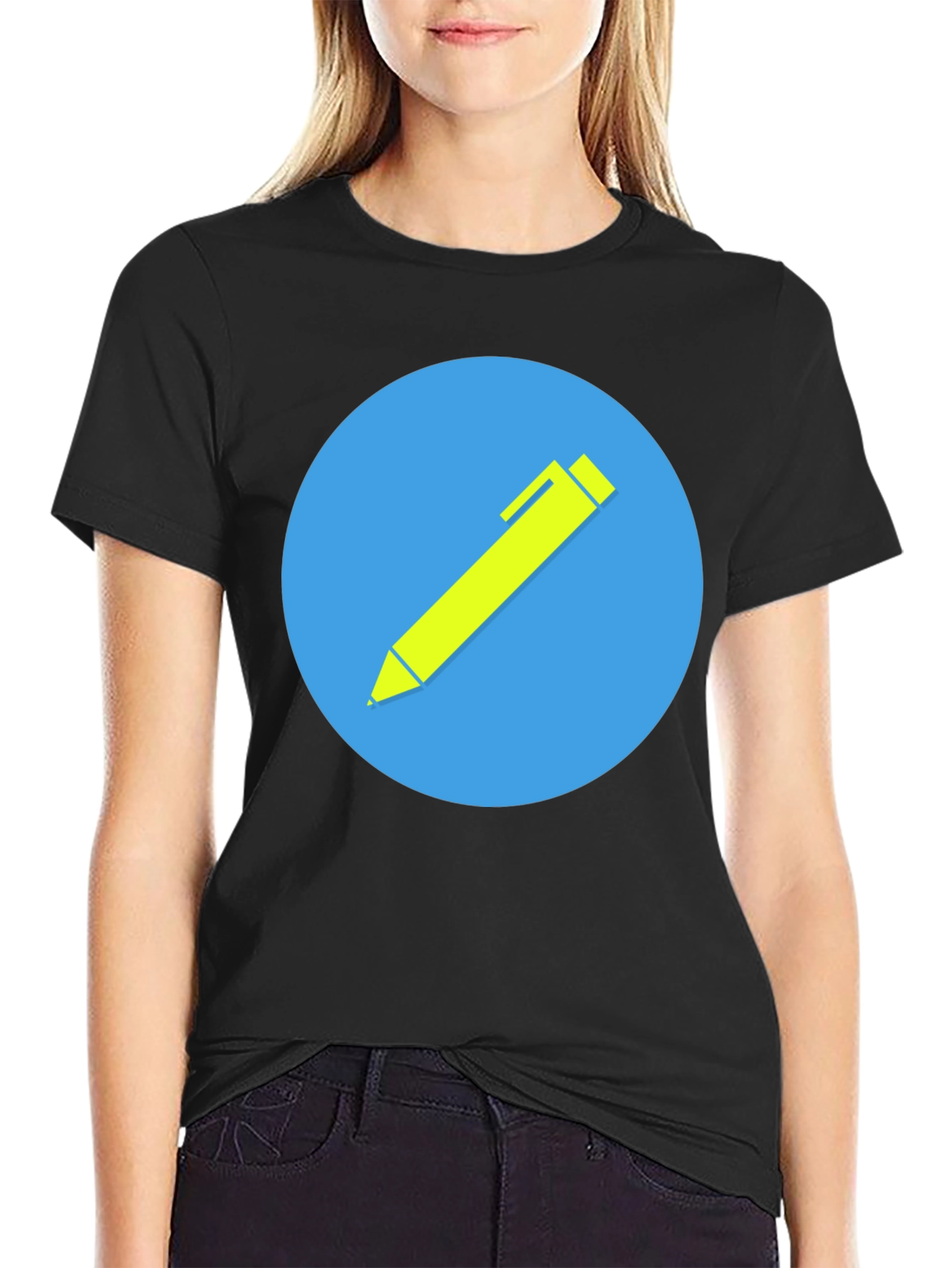 Stylish Black T-Shirt with Creative Pen Graphic