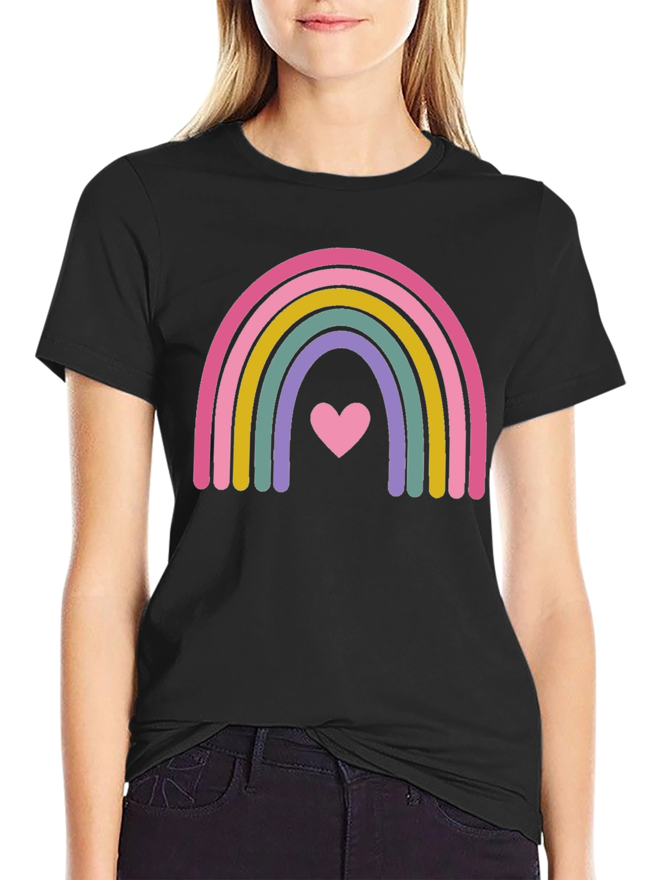 Rainbow Heart Graphic Tee - Soft Cotton Blend