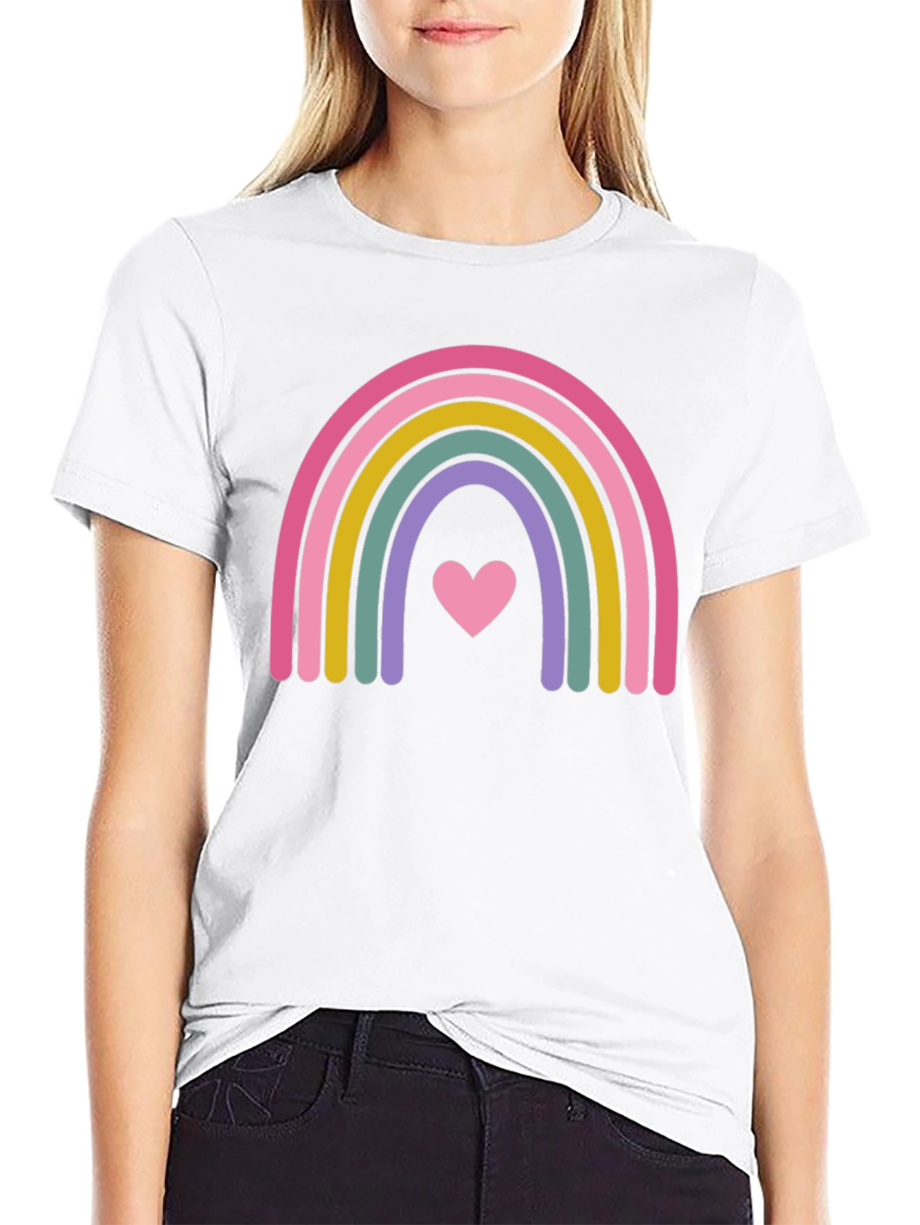 Rainbow Heart Graphic Tee - Soft Cotton Blend