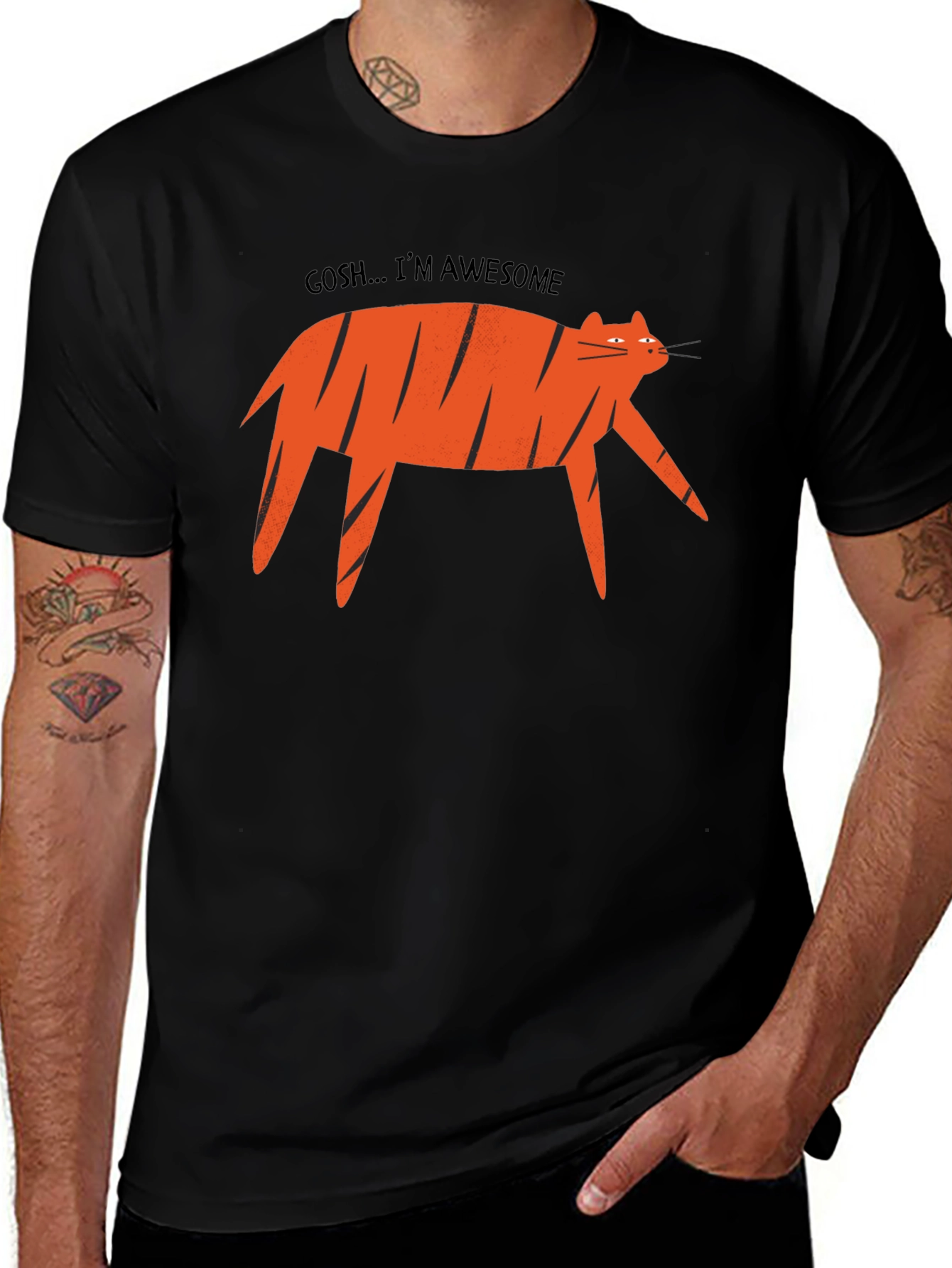 Awesome Cat Graphic Tee - Black T-Shirt