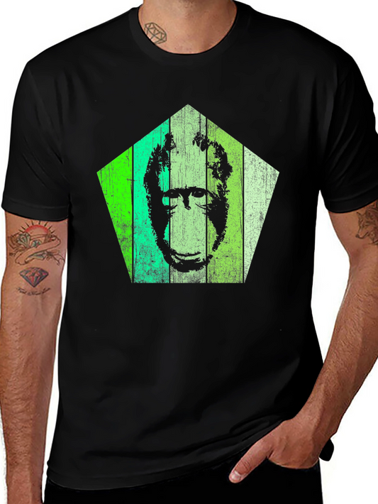 Retro Green Gorilla Graphic Tee - Mens Black T-Shirt