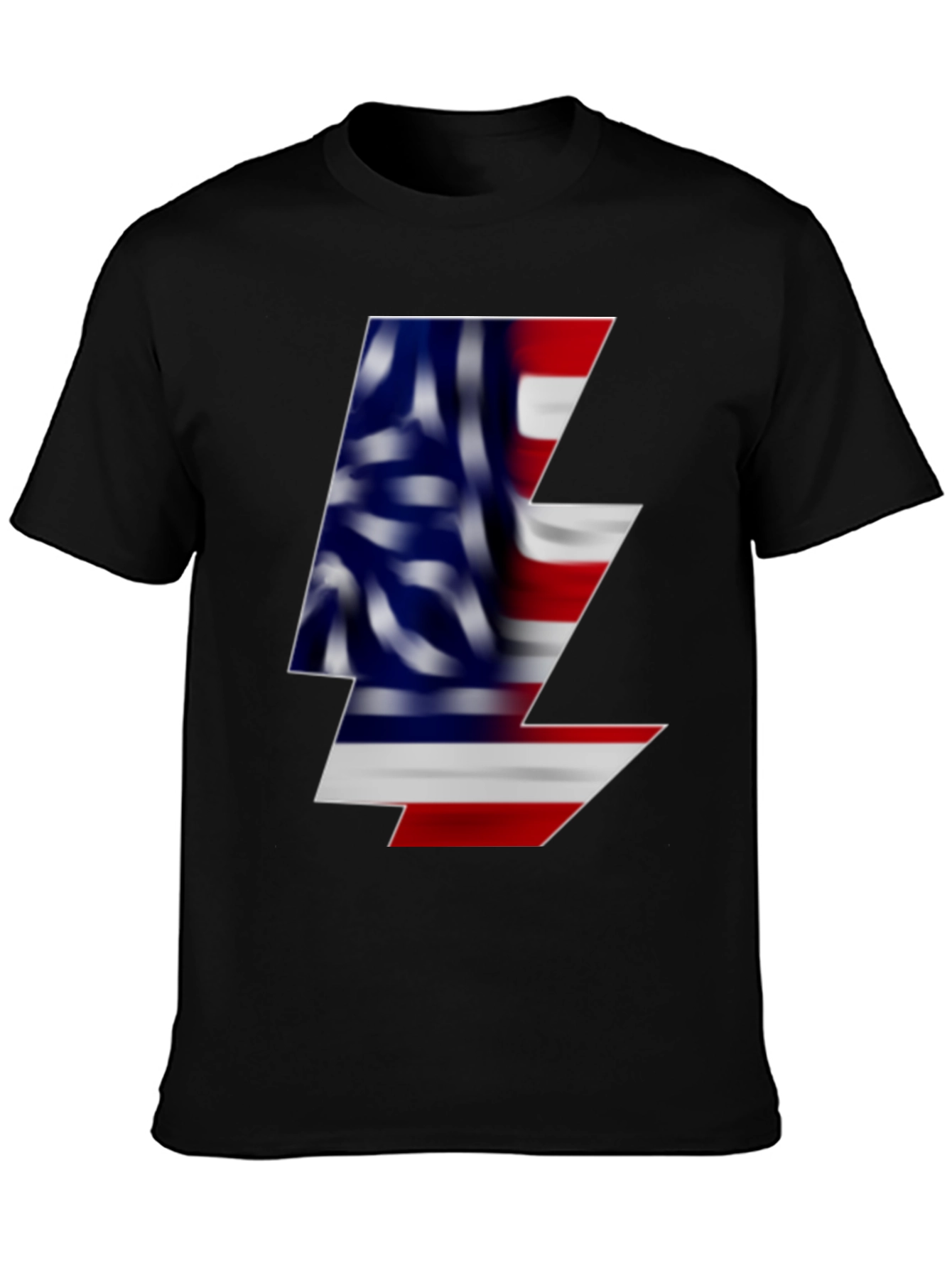 American Flag Lightning Bolt Black T-Shirt