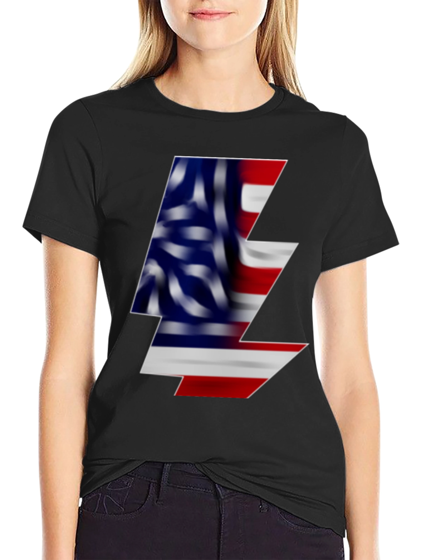 American Flag Lightning Bolt Black T-Shirt