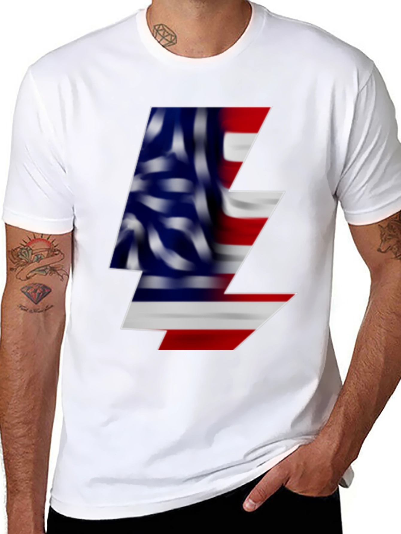 American Flag Lightning Bolt Black T-Shirt
