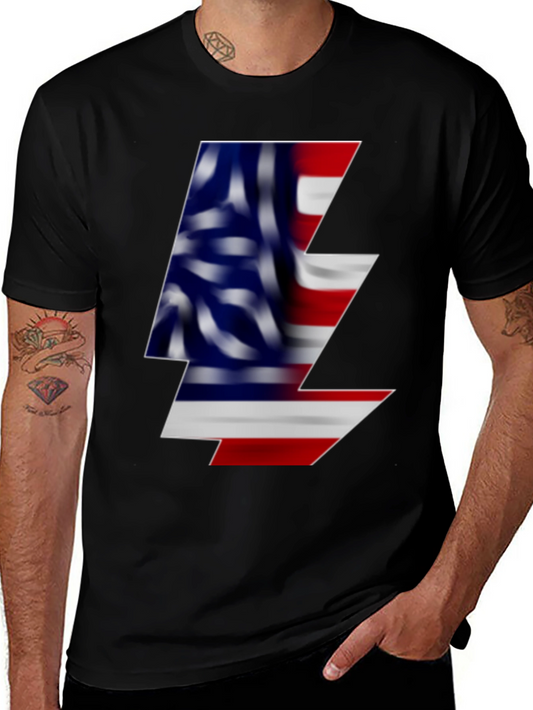 American Flag Lightning Bolt Black T-Shirt