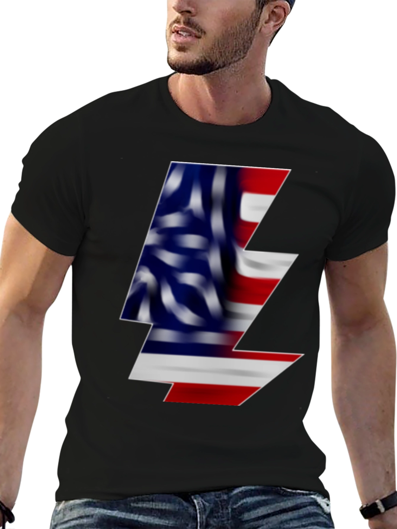 American Flag Lightning Bolt Black T-Shirt
