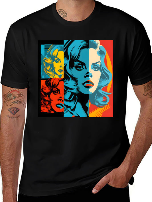 Pop Art Woman Graphic Tee - Stylish Unisex Black T-Shirt