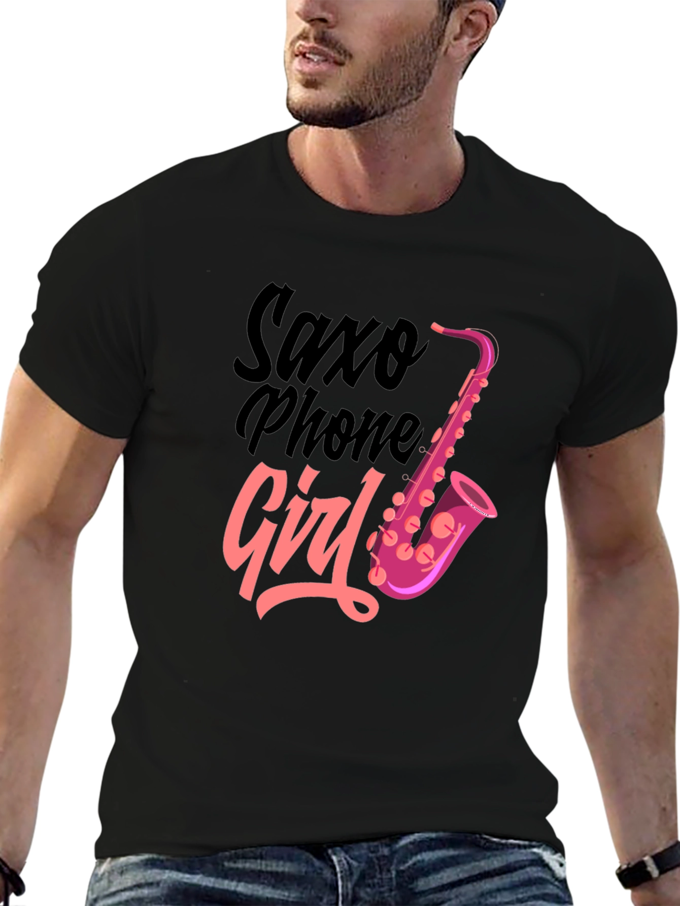 Saxophone Girl Graphic T-Shirt - Black