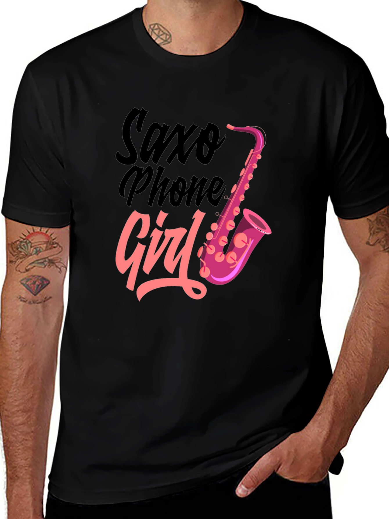 Saxophone Girl Graphic T-Shirt - Black