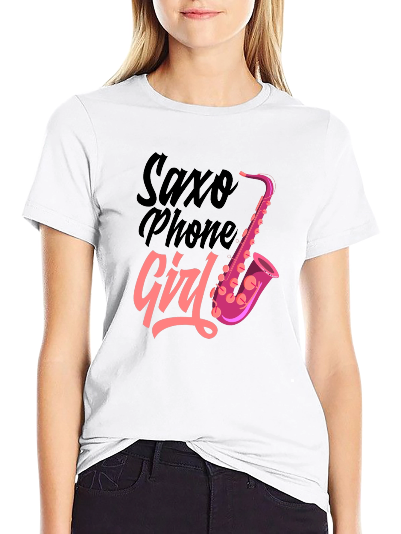 Saxophone Girl Graphic T-Shirt - Black