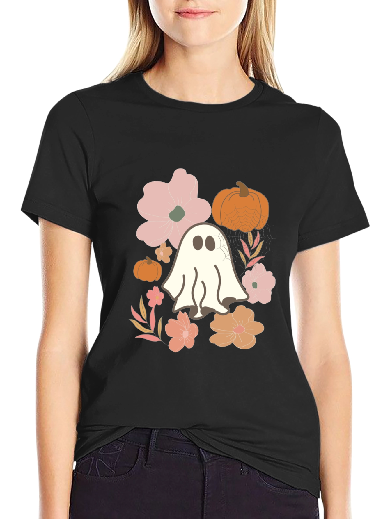 Halloween Ghost & Floral T-Shirt