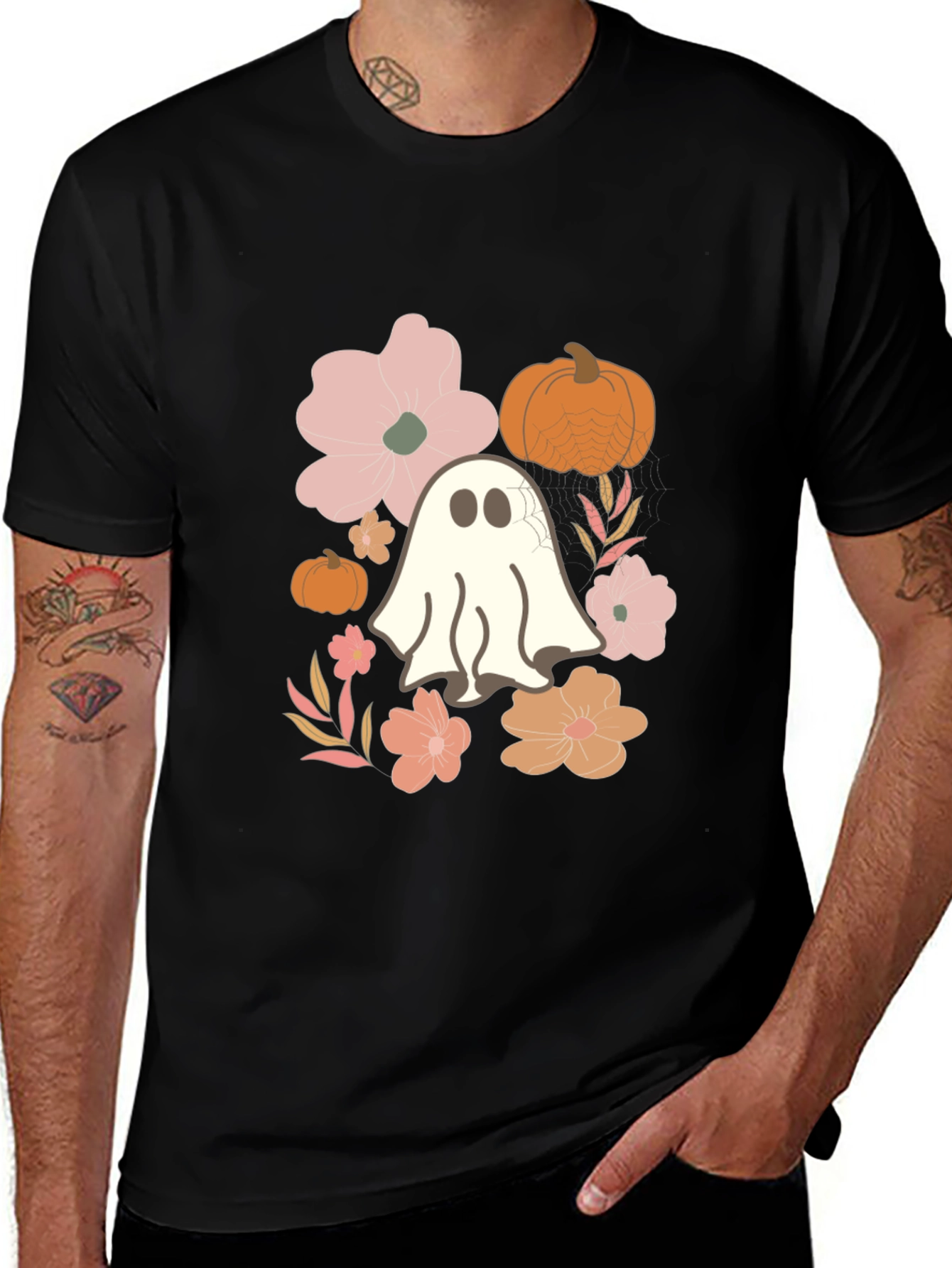 Halloween Ghost & Floral T-Shirt
