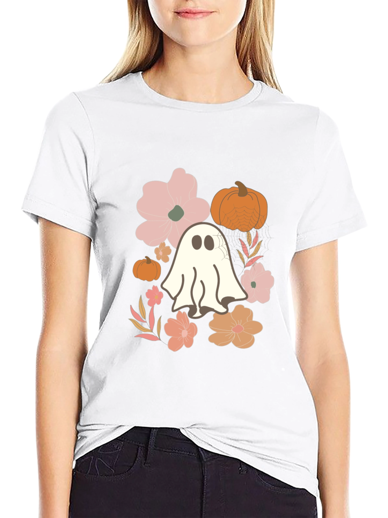 Halloween Ghost & Floral T-Shirt