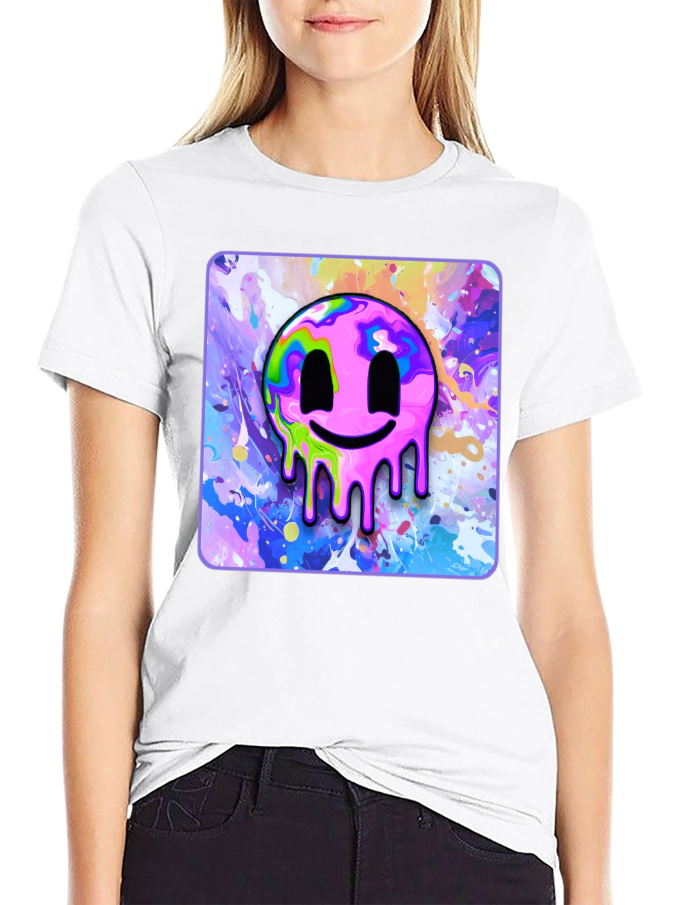 Melting Smiley Graphic Tee - Modern Art T-Shirt