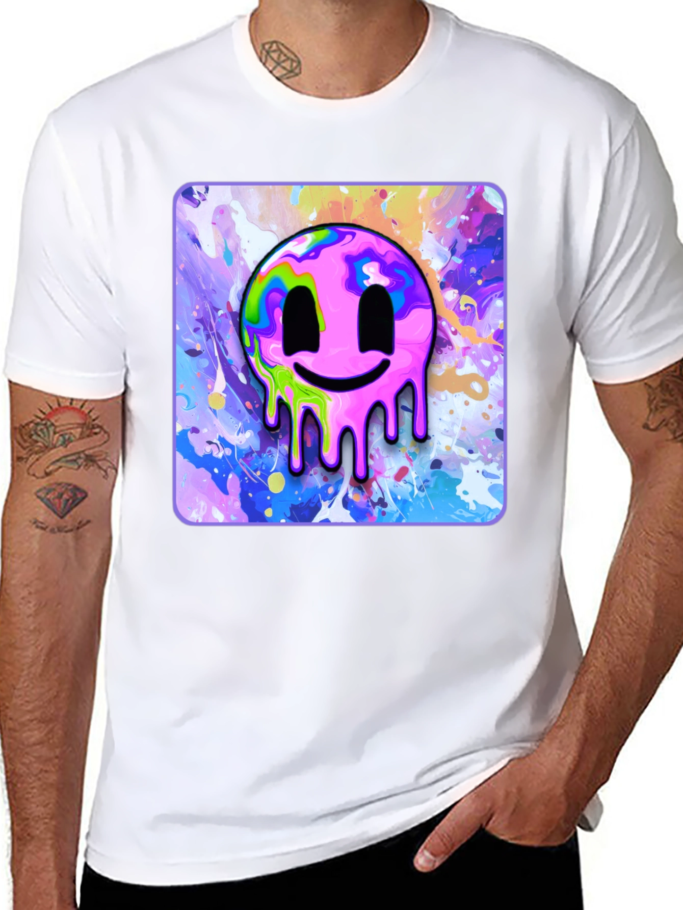 Melting Smiley Graphic Tee - Modern Art T-Shirt