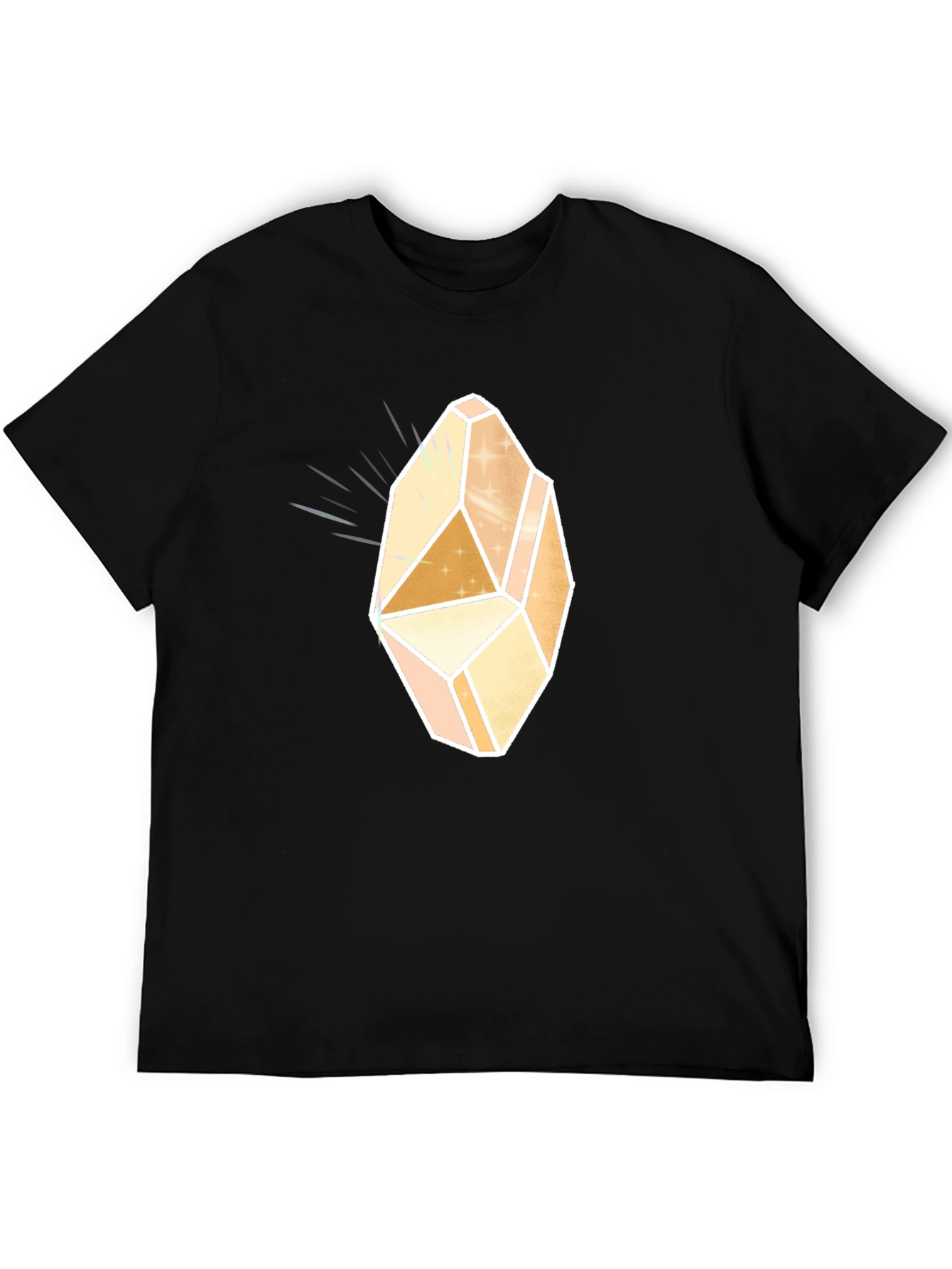 Mens Black T-Shirt with Geometric Crystal Graphic
