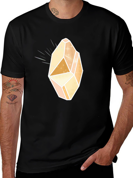 Mens Black T-Shirt with Geometric Crystal Graphic