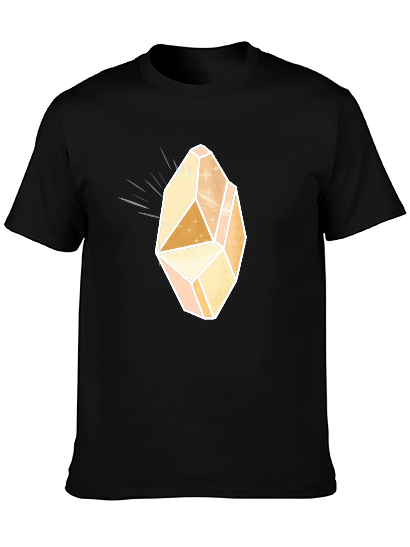 Mens Black T-Shirt with Geometric Crystal Graphic