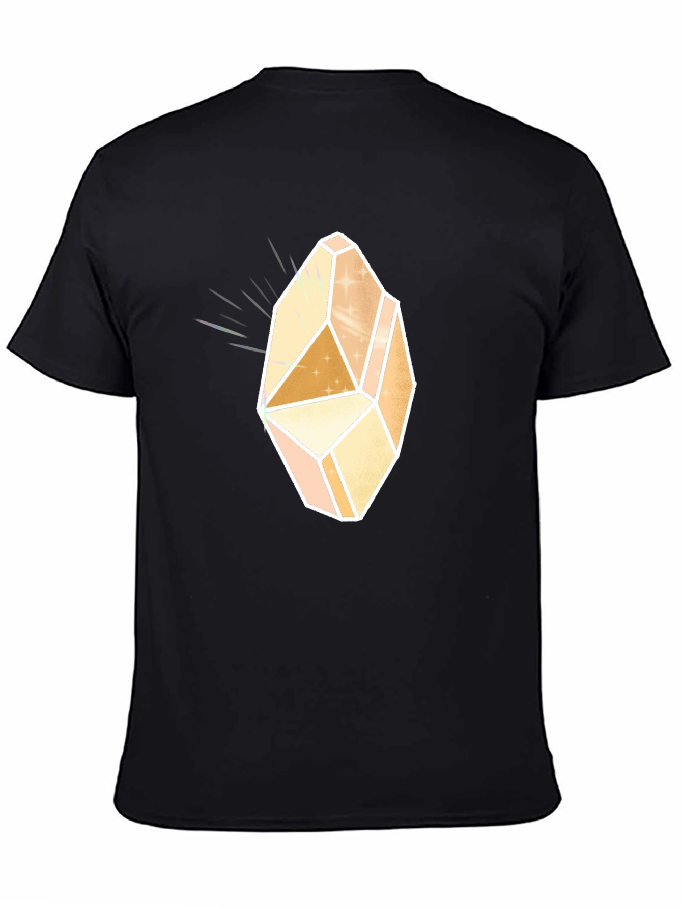 Mens Black T-Shirt with Geometric Crystal Graphic