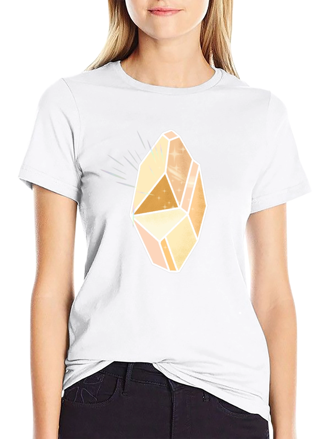 Mens Black T-Shirt with Geometric Crystal Graphic