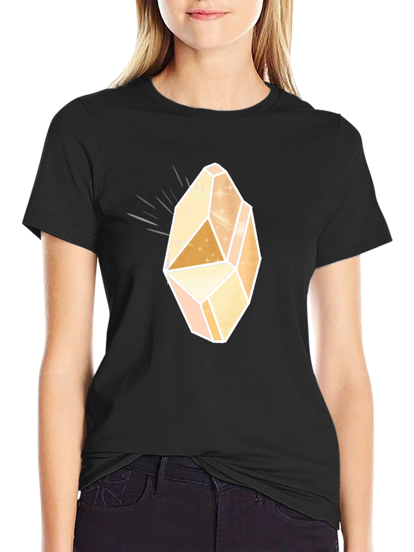 Mens Black T-Shirt with Geometric Crystal Graphic