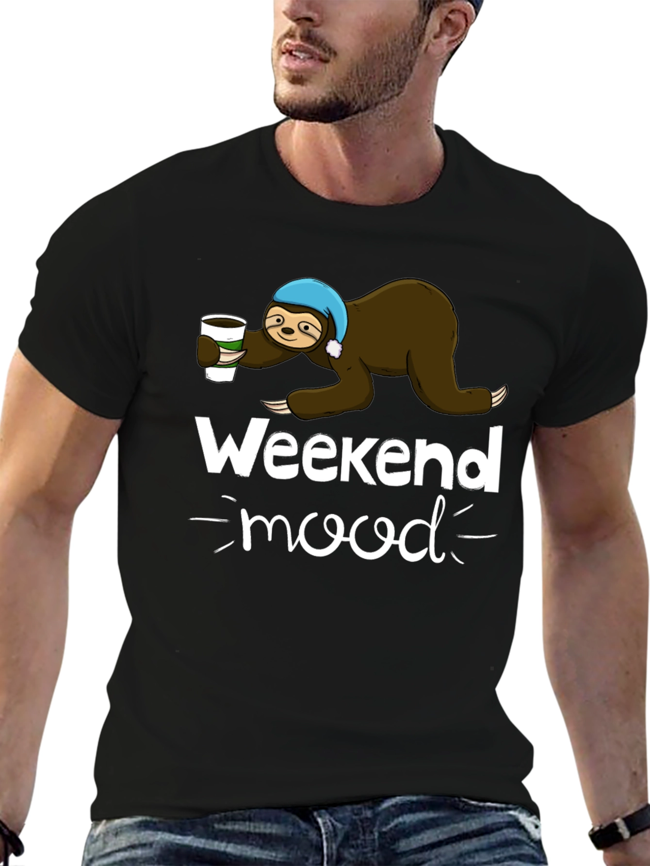 Weekend Mood Sloth Graphic Tee - Black