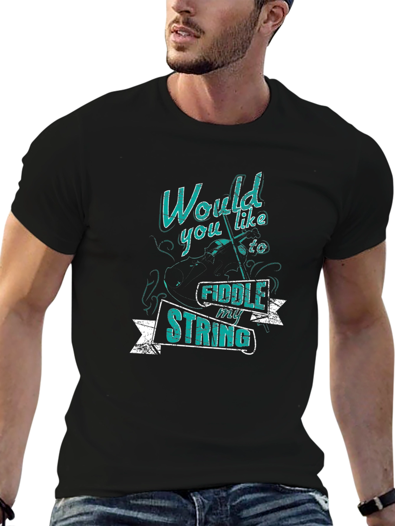 Fiddle My String Graphic Tee - Black Cotton T-Shirt