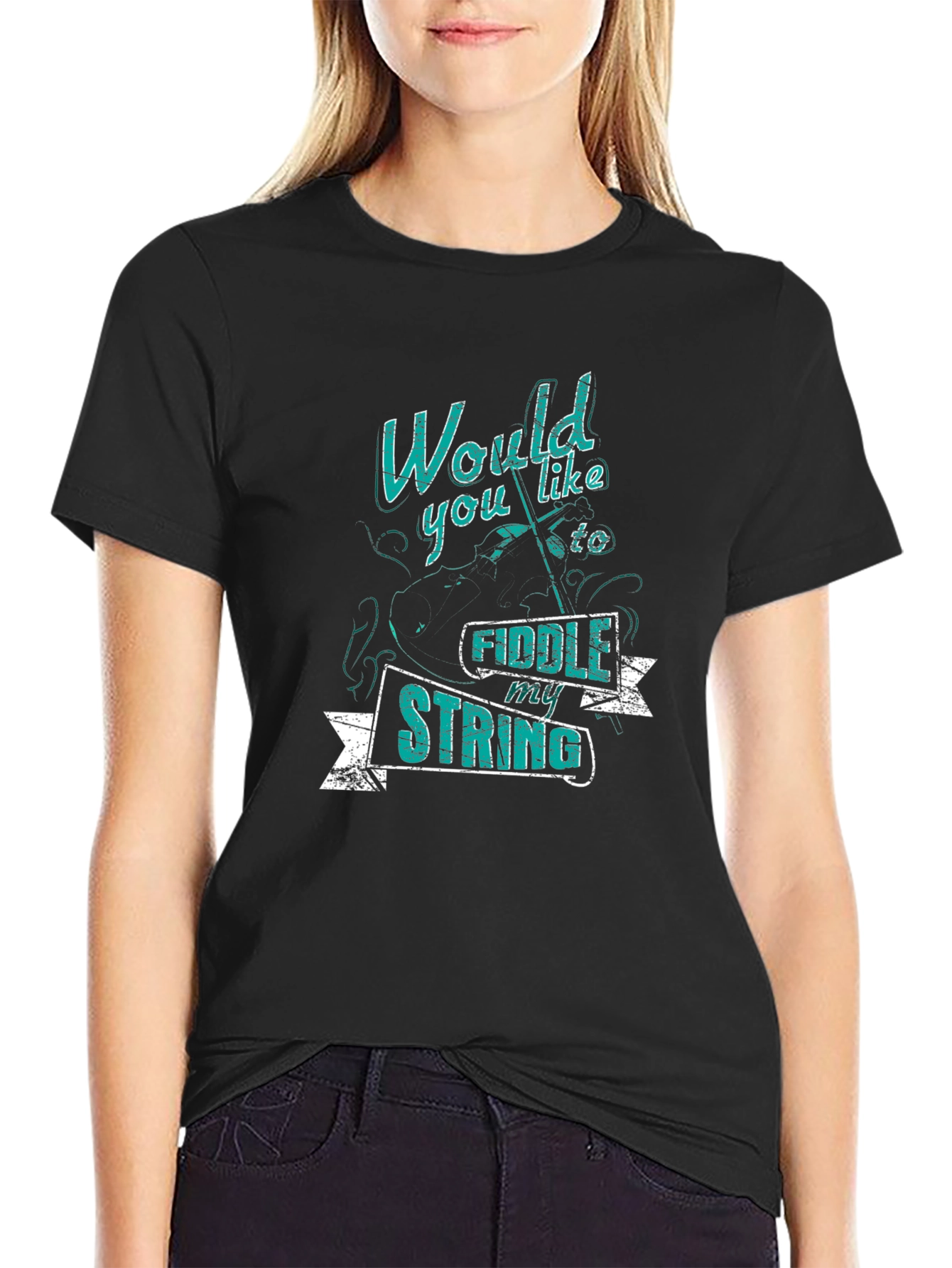Fiddle My String Graphic Tee - Black Cotton T-Shirt