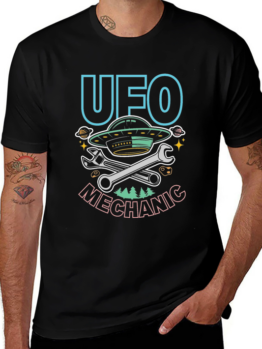 UFO Mechanic Graphic T-Shirt - Space Humor Tee