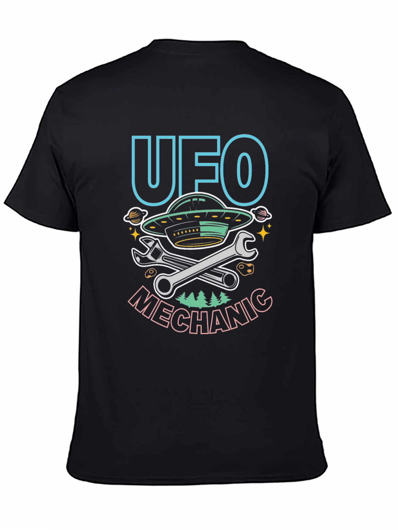 UFO Mechanic Graphic T-Shirt - Space Humor Tee