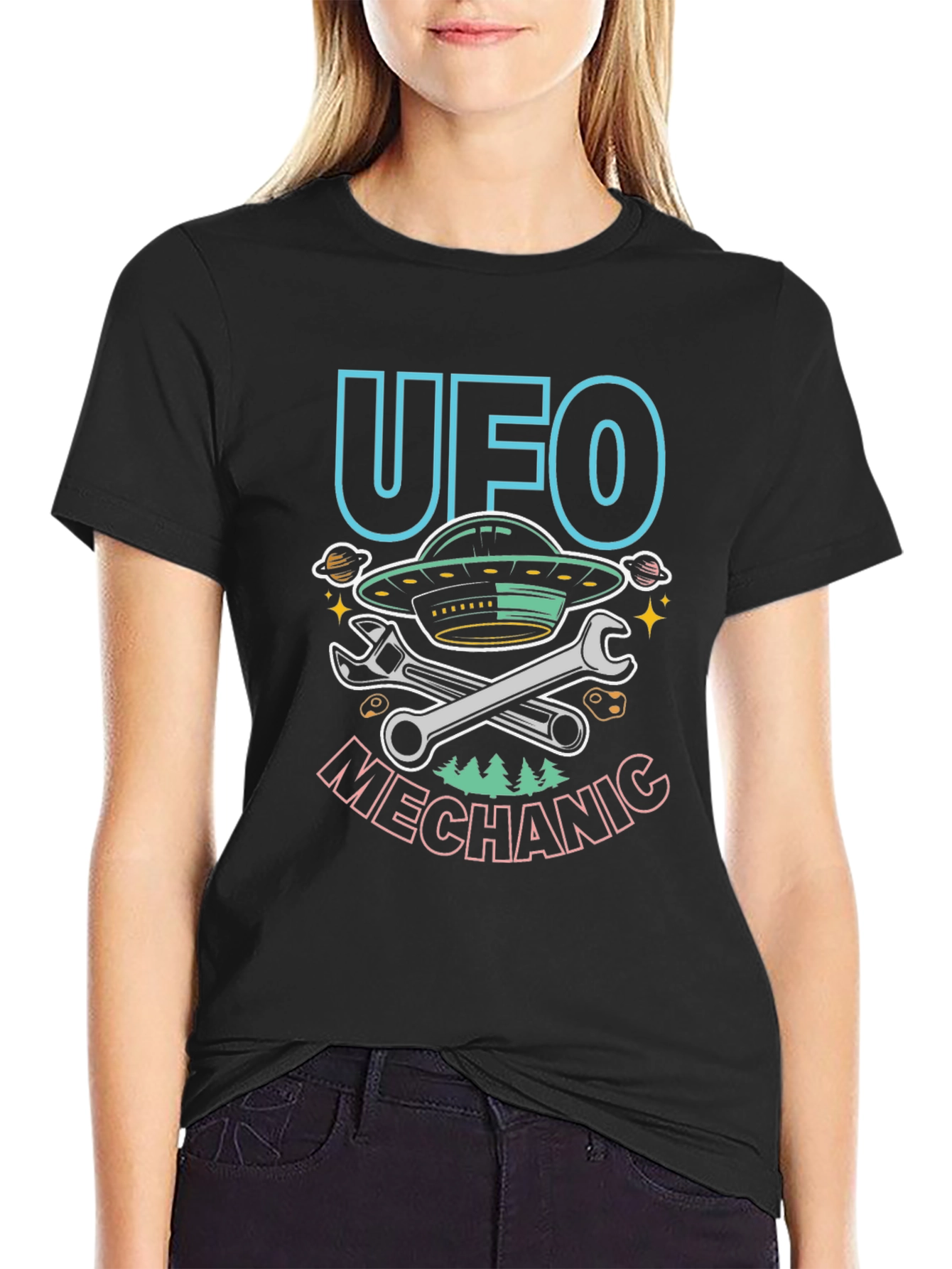 UFO Mechanic Graphic T-Shirt - Space Humor Tee