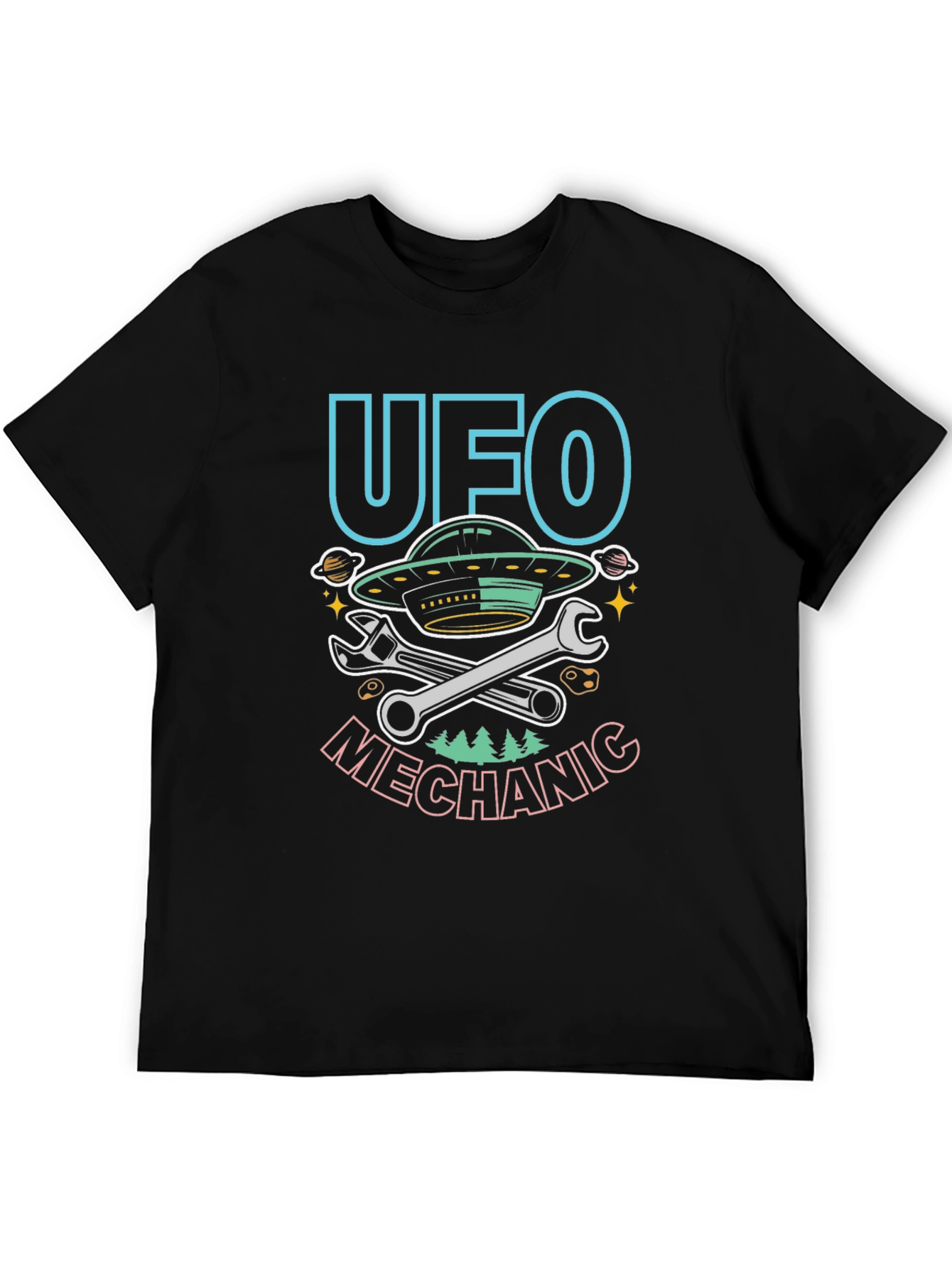 UFO Mechanic Graphic T-Shirt - Space Humor Tee
