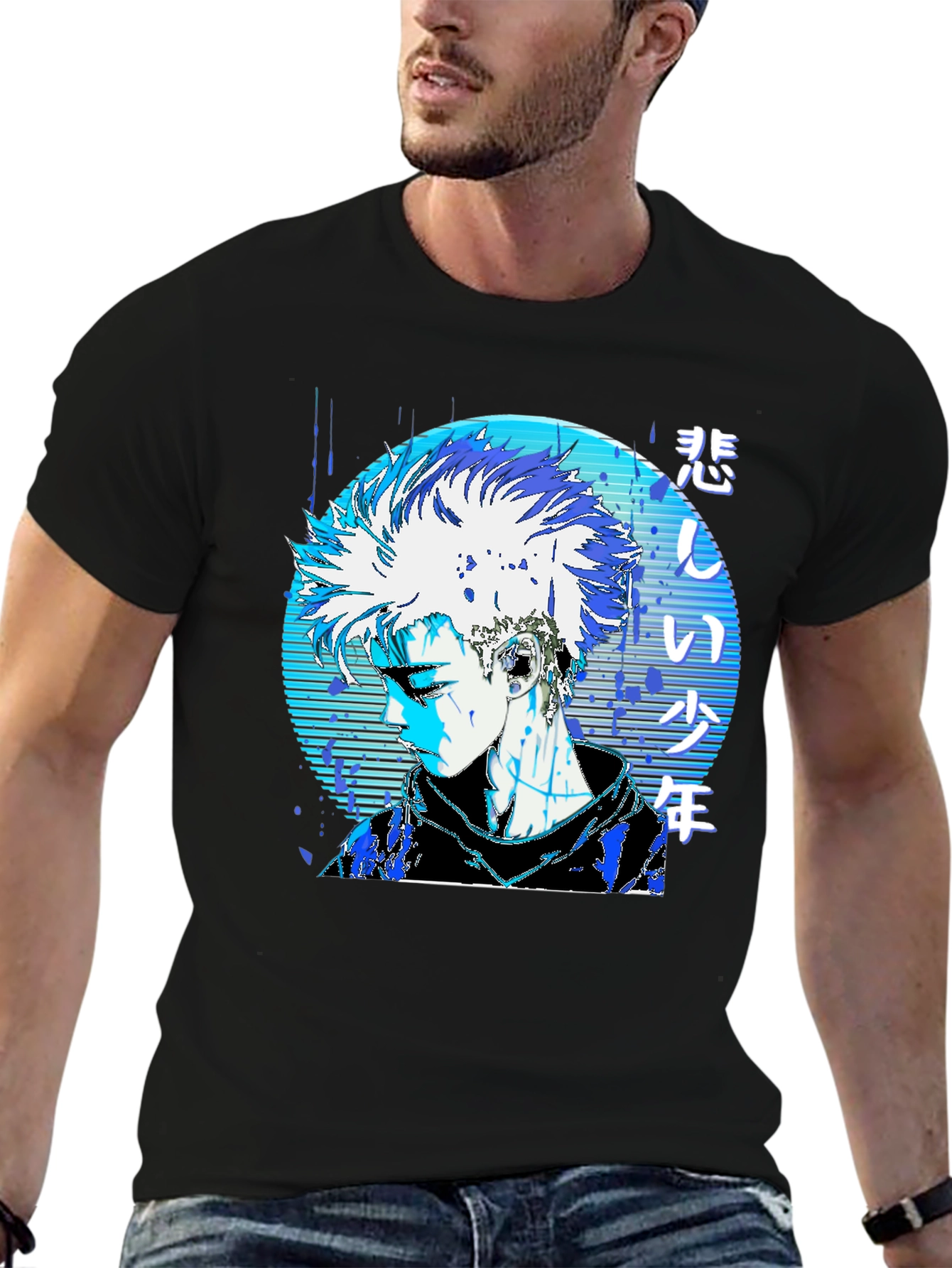 Anime Boy Graphic Black T-Shirt