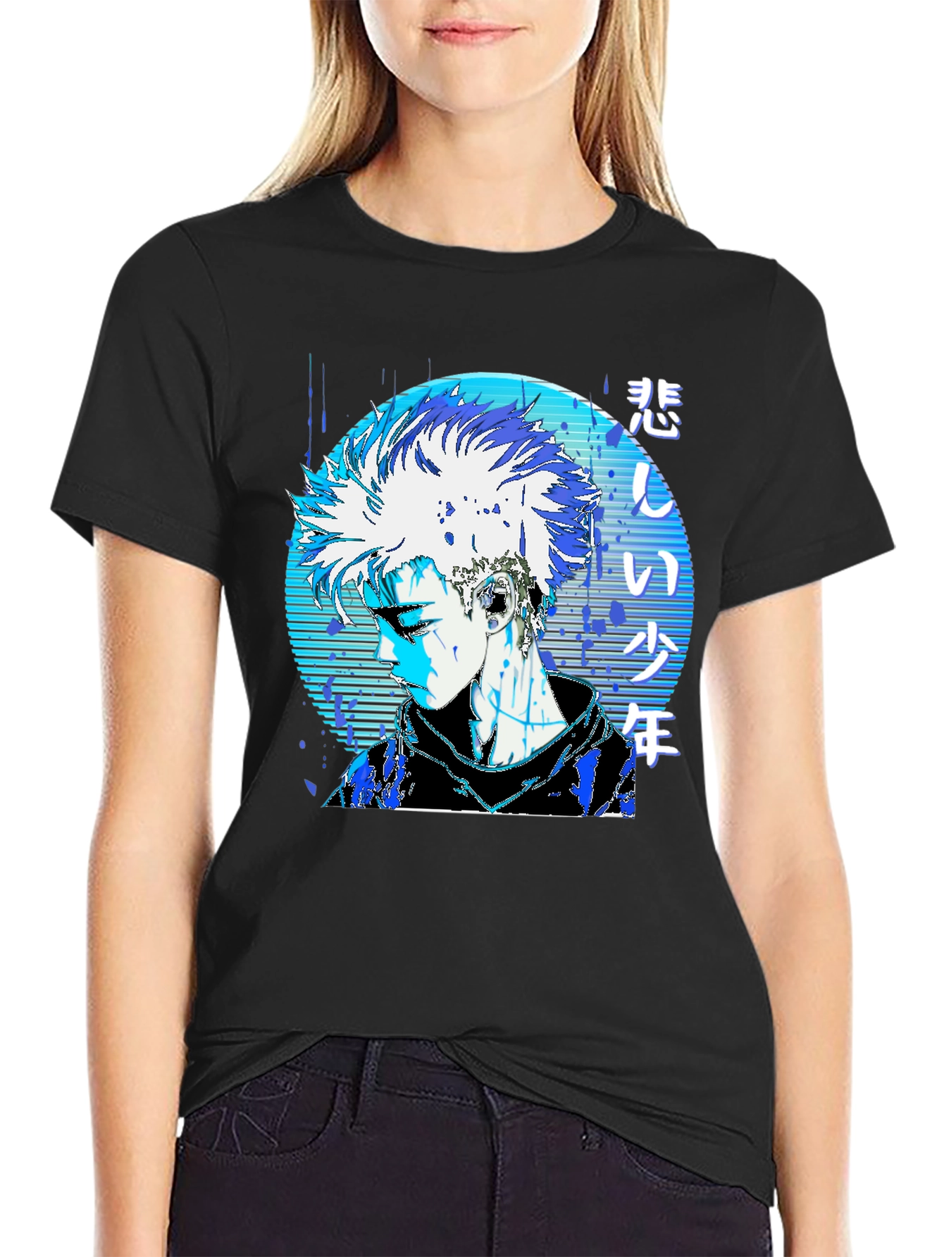 Anime Boy Graphic Black T-Shirt