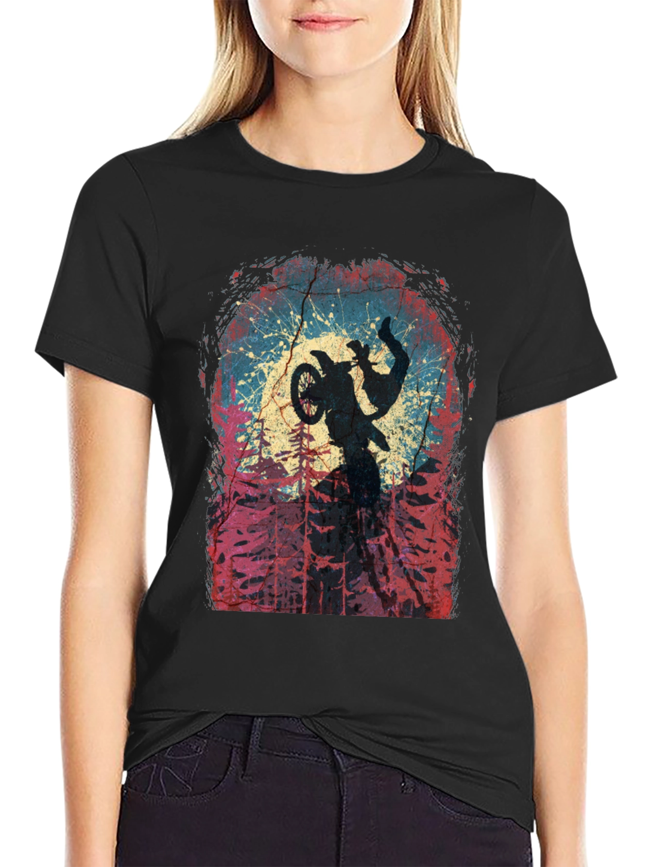 Motocross Rider Silhouette Graphic Tee - Black