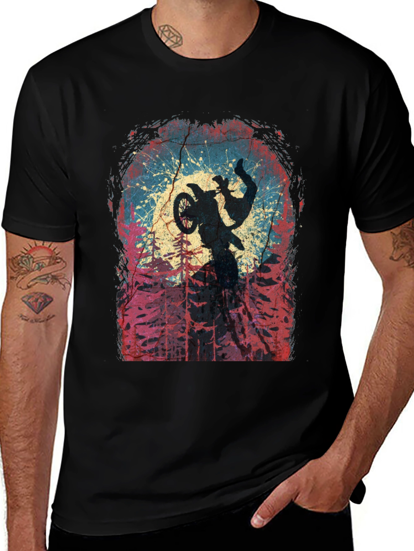 Motocross Rider Silhouette Graphic Tee - Black