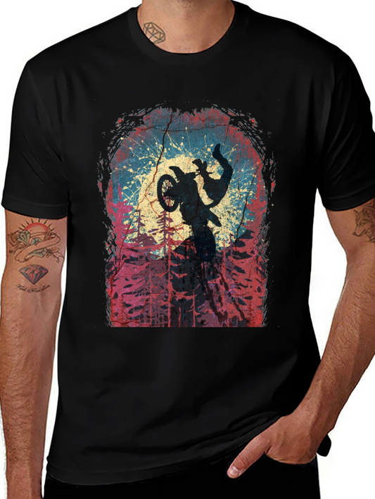 Motocross Rider Silhouette Graphic Tee - Black