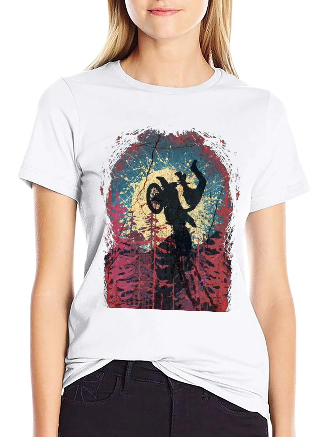 Motocross Rider Silhouette Graphic Tee - Black