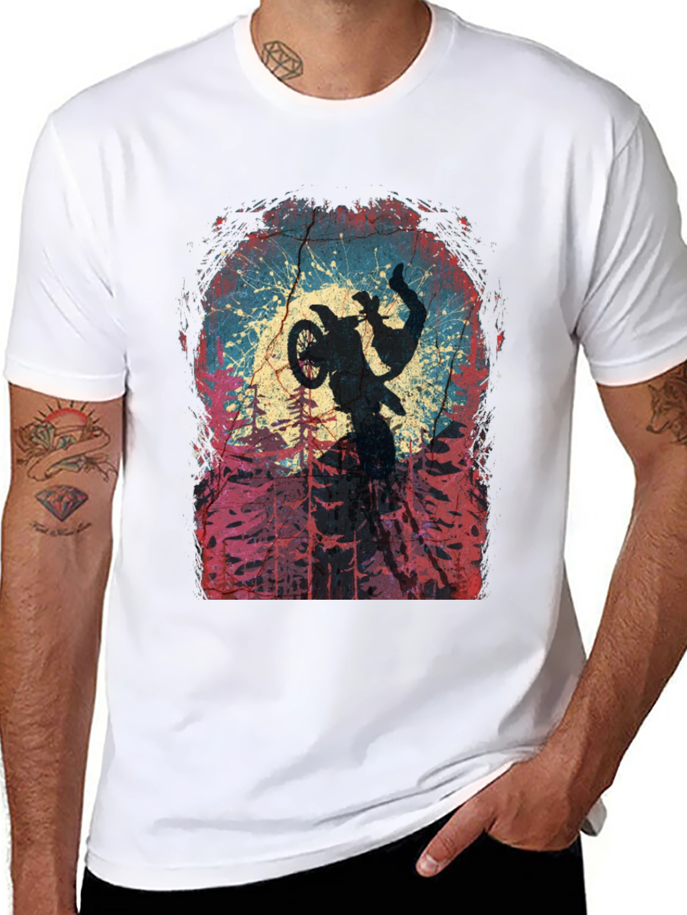 Motocross Rider Silhouette Graphic Tee - Black
