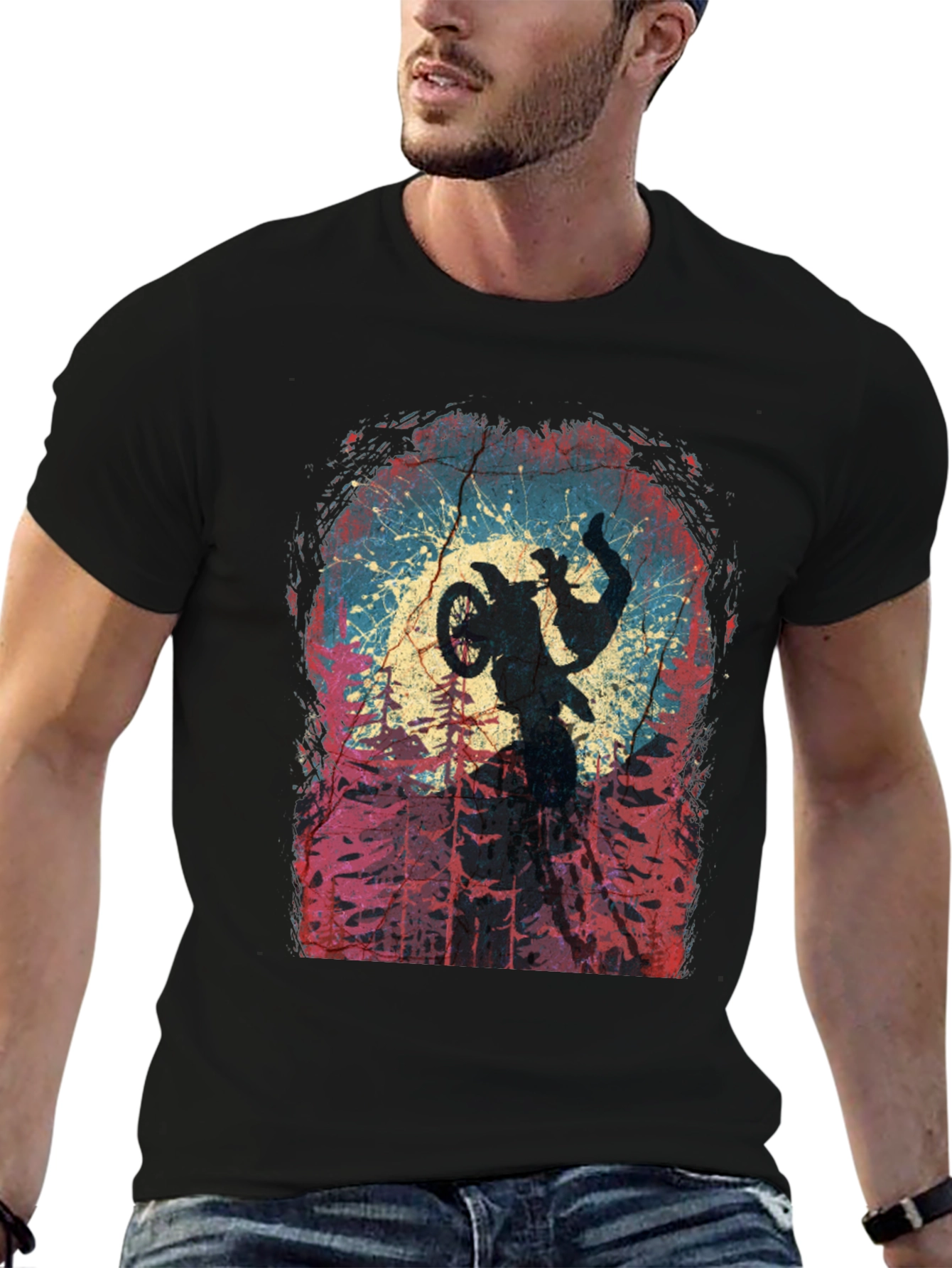 Motocross Rider Silhouette Graphic Tee - Black