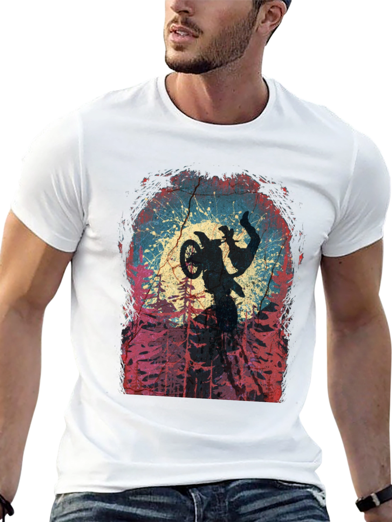 Motocross Rider Silhouette Graphic Tee - Black
