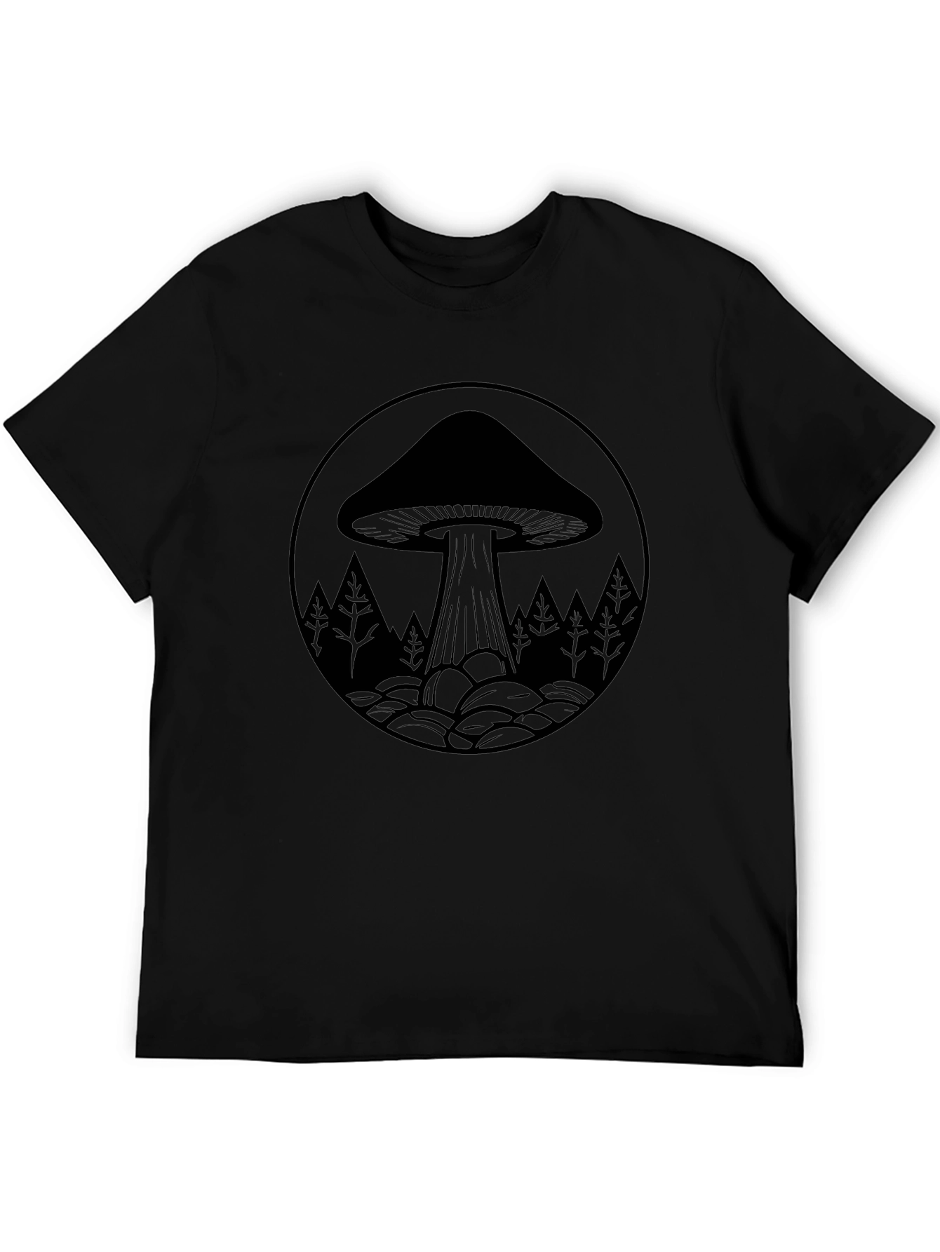 Mushroom Forest Graphic Tee - Black Cotton Blend
