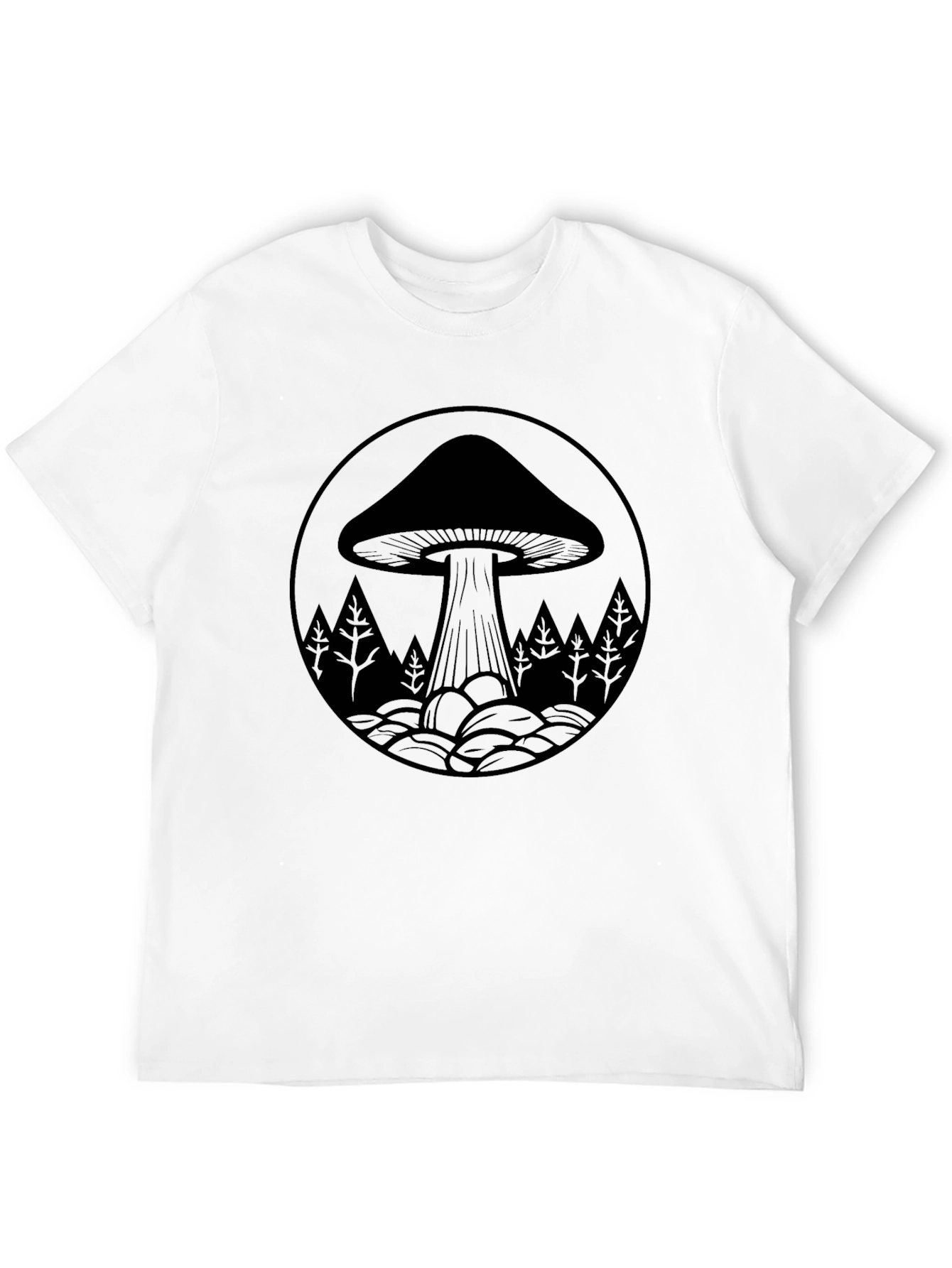 Mushroom Forest Graphic Tee - Black Cotton Blend