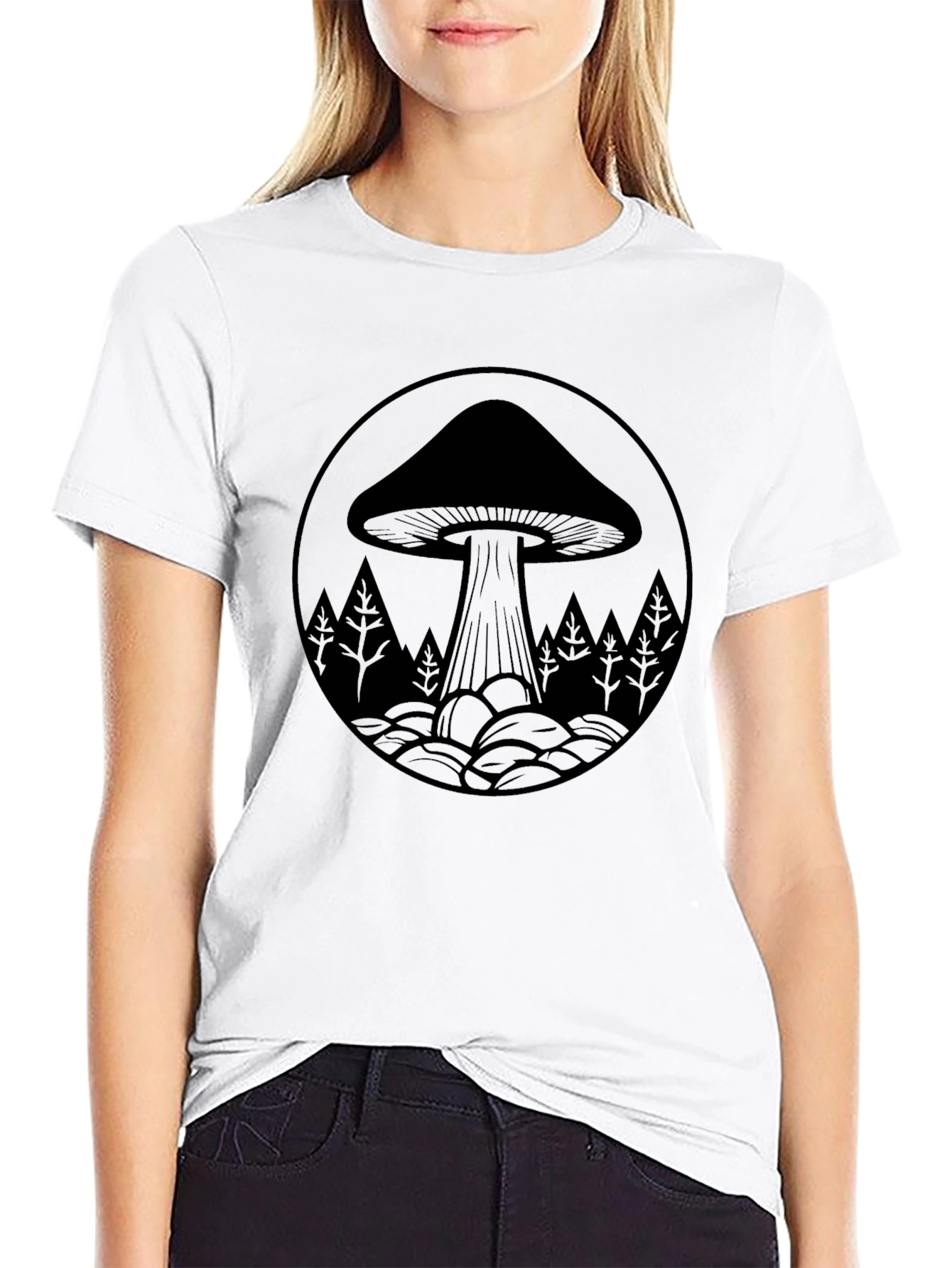 Mushroom Forest Graphic Tee - Black Cotton Blend