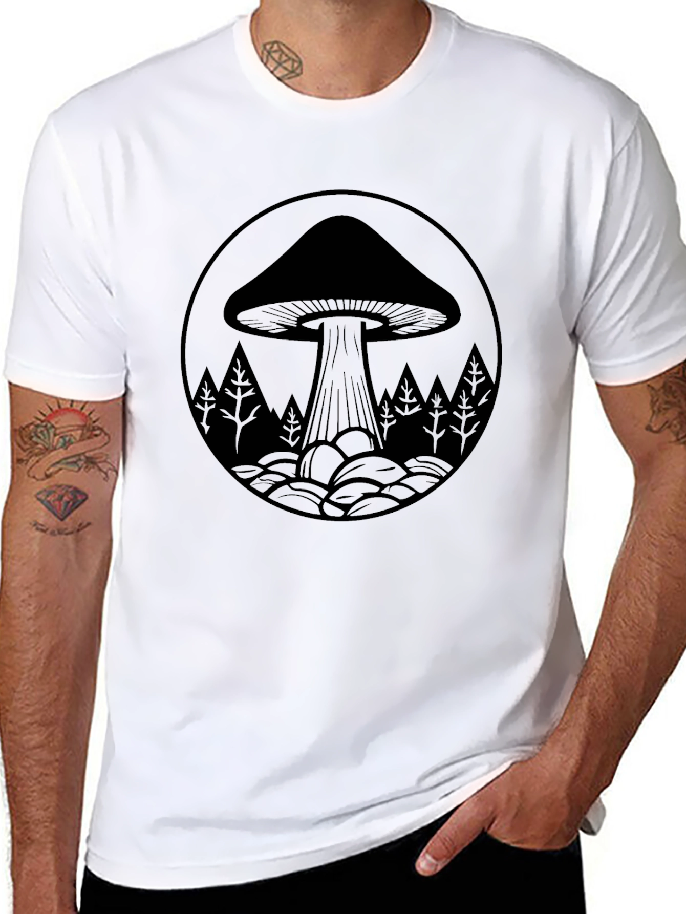 Mushroom Forest Graphic Tee - Black Cotton Blend