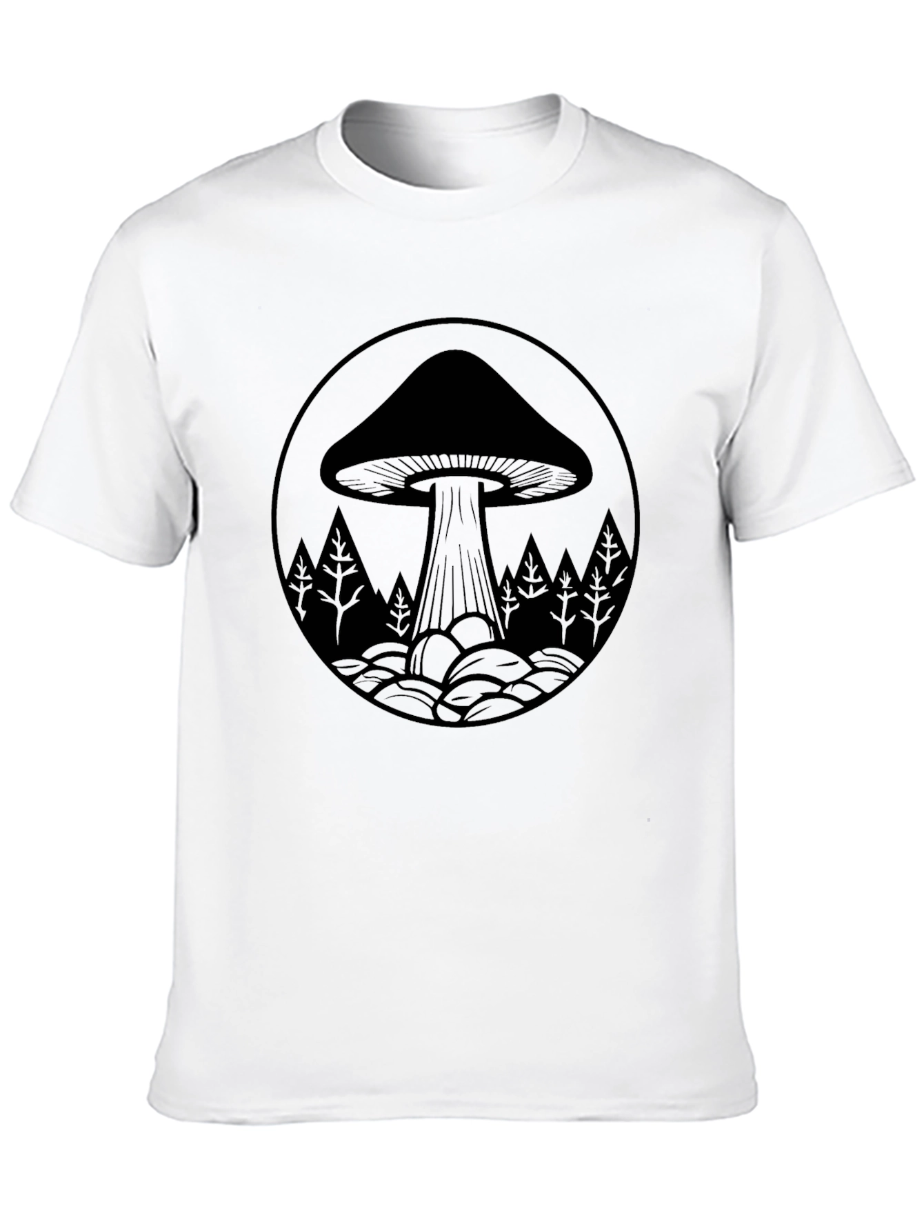 Mushroom Forest Graphic Tee - Black Cotton Blend