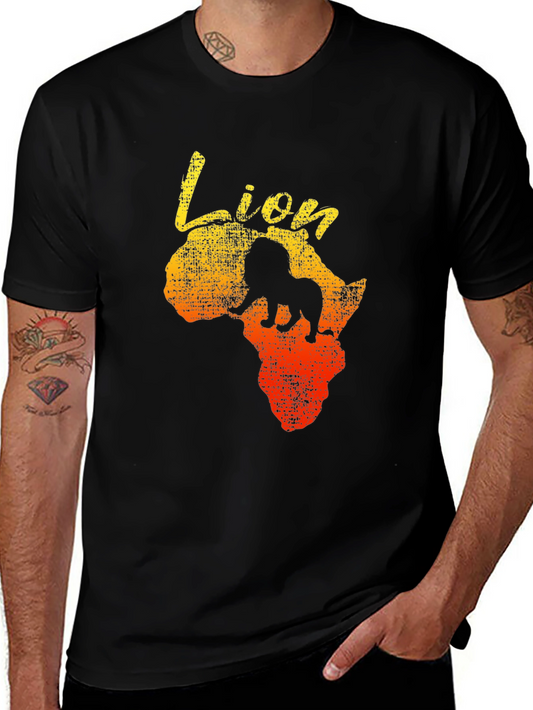 Lion Africa Graphic Print Mens Black T-Shirt