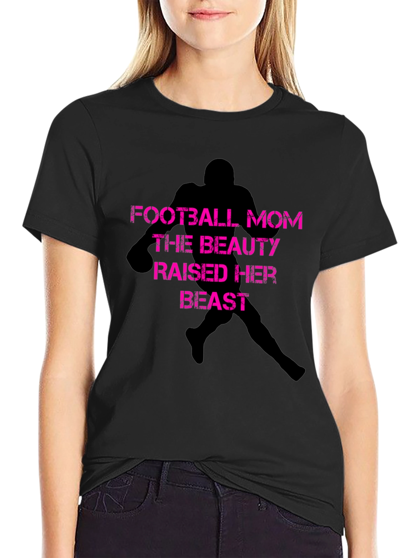 Football Mom Graphic T-Shirt - Beauty Raised Her Beast