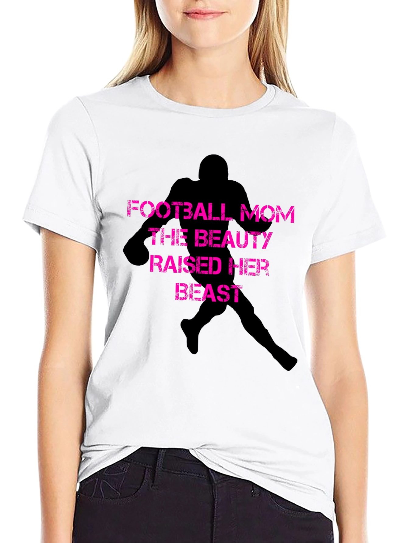Football Mom Graphic T-Shirt - Beauty Raised Her Beast