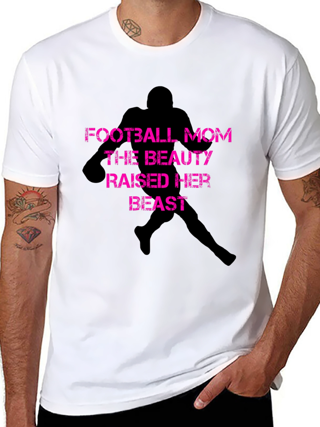 Football Mom Graphic T-Shirt - Beauty Raised Her Beast